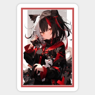 Aesthetic Anime Girl Red White Black | Quality Aesthetic Anime Design | Chibi Manga Anime Art Sticker